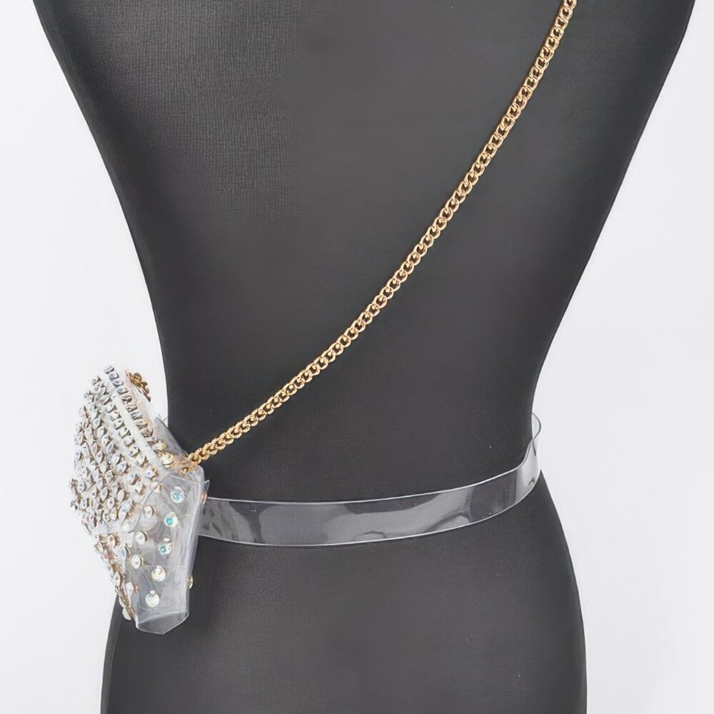 Rhinestone Clear Plus Size Belt Bag W/chain - Picture 4 of 5